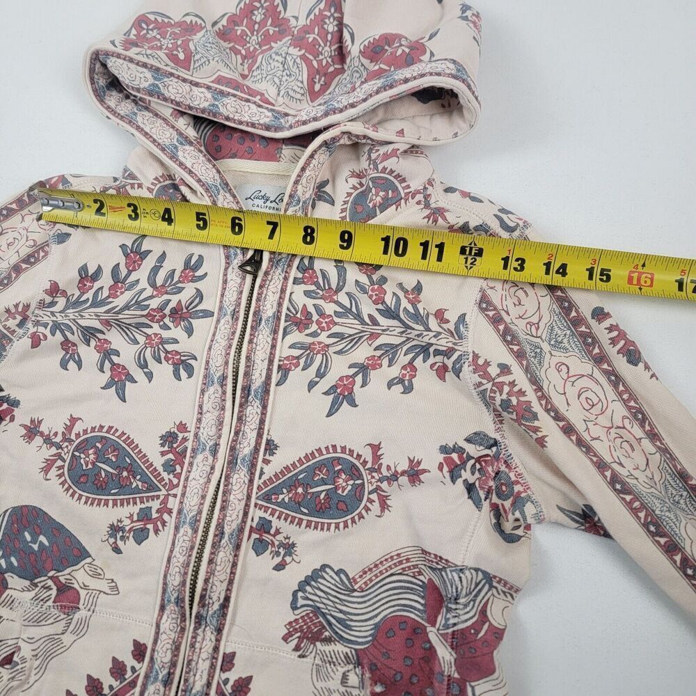 Lucky Brand Cream Hoodie with Burgundy & Sage Paisley Print - Picture 5 of 11